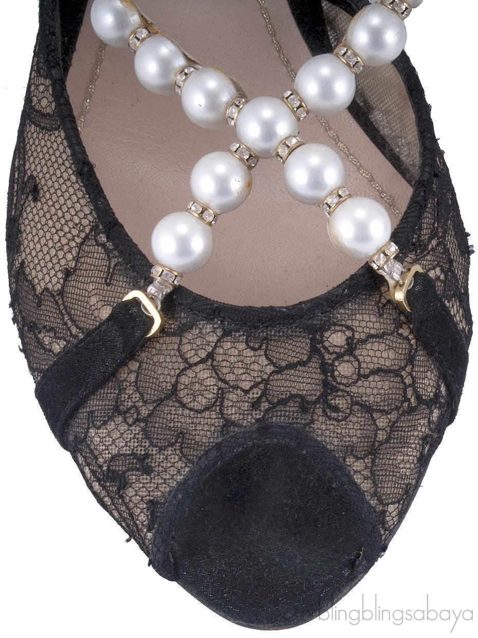 Mesh & Pearl Slingback Sandals*