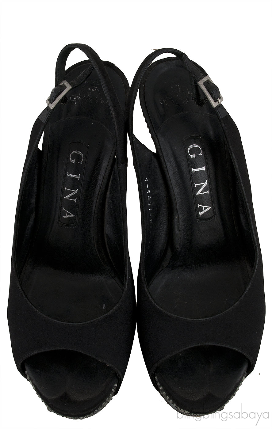 Black Slingback Peep Toe Sandals