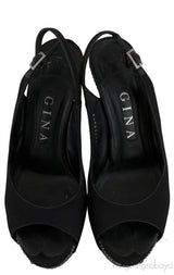 Black Slingback Peep Toe Sandals