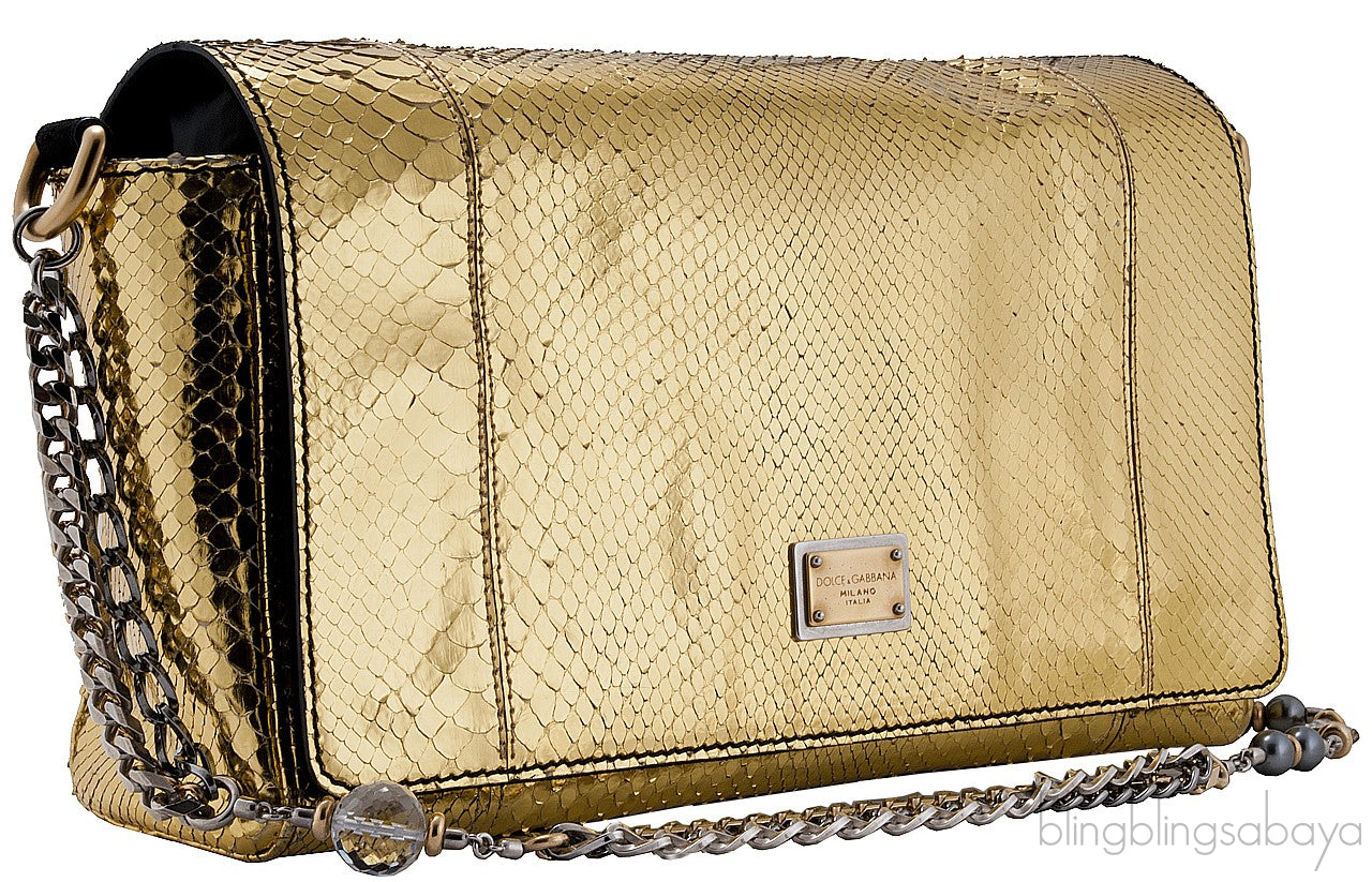 Metallic Gold Snakeskin Flap Bag