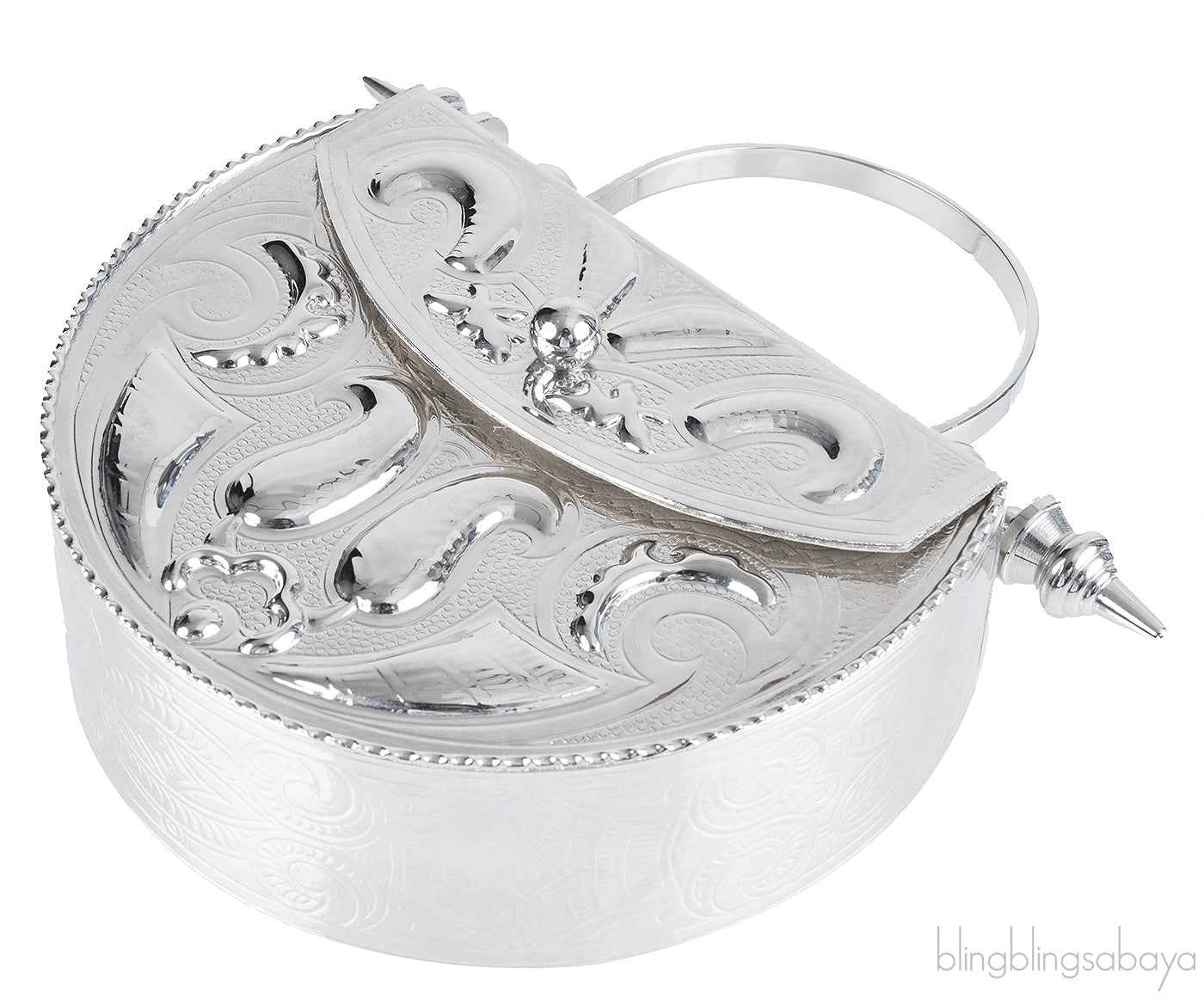 Silver Palmette Oval Minaudiere Clutch