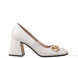 Off-white Horsebit Mid-Heel Pump