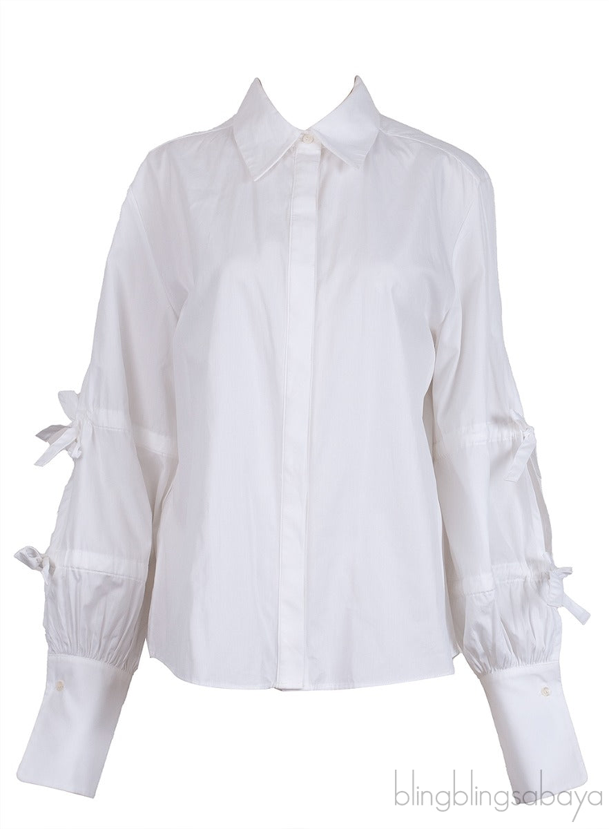 White Cut-out Long Sleeve Shirt