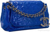 Blue Patent Puzzle Quilted Flap Bag