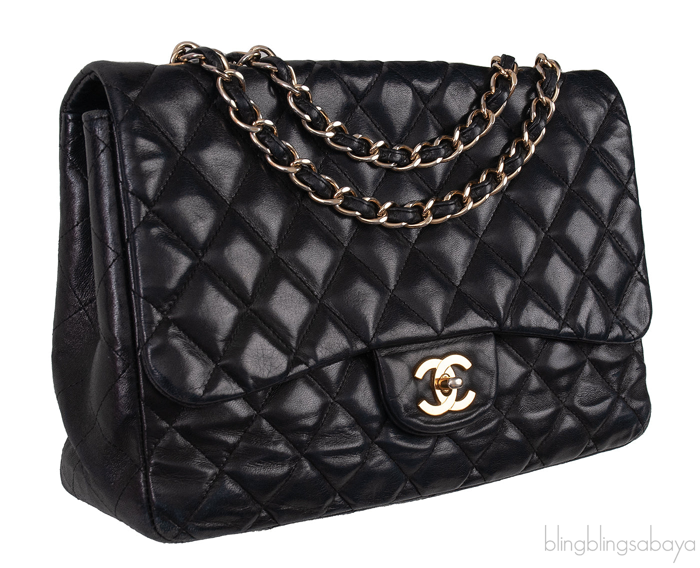 Black Quilted Vintage Jumbo Flap Bag GHW