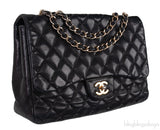 Black Quilted Vintage Jumbo Flap Bag GHW