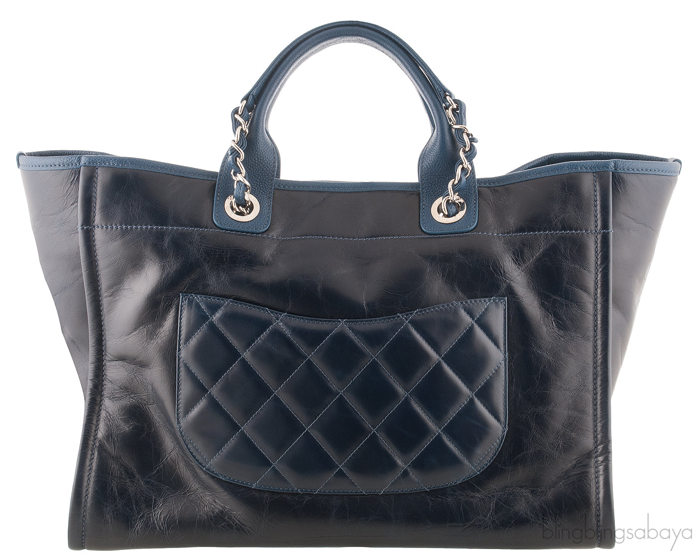 Deauville Large Blue Leather Tote