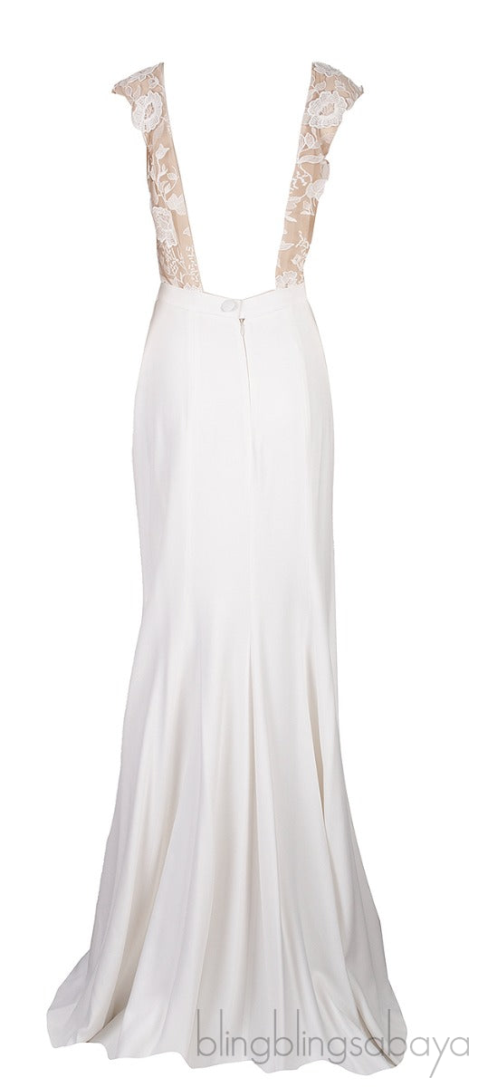 Lace Sleeveless Buttoned Skirt Gown
