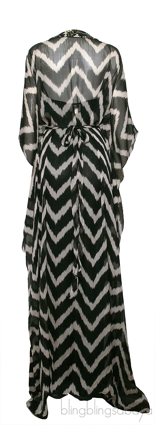 Milly Bi-color Zig-Zag Pattern Kaftan Dress