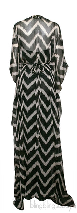 Milly Bi-color Zig-Zag Pattern Kaftan Dress