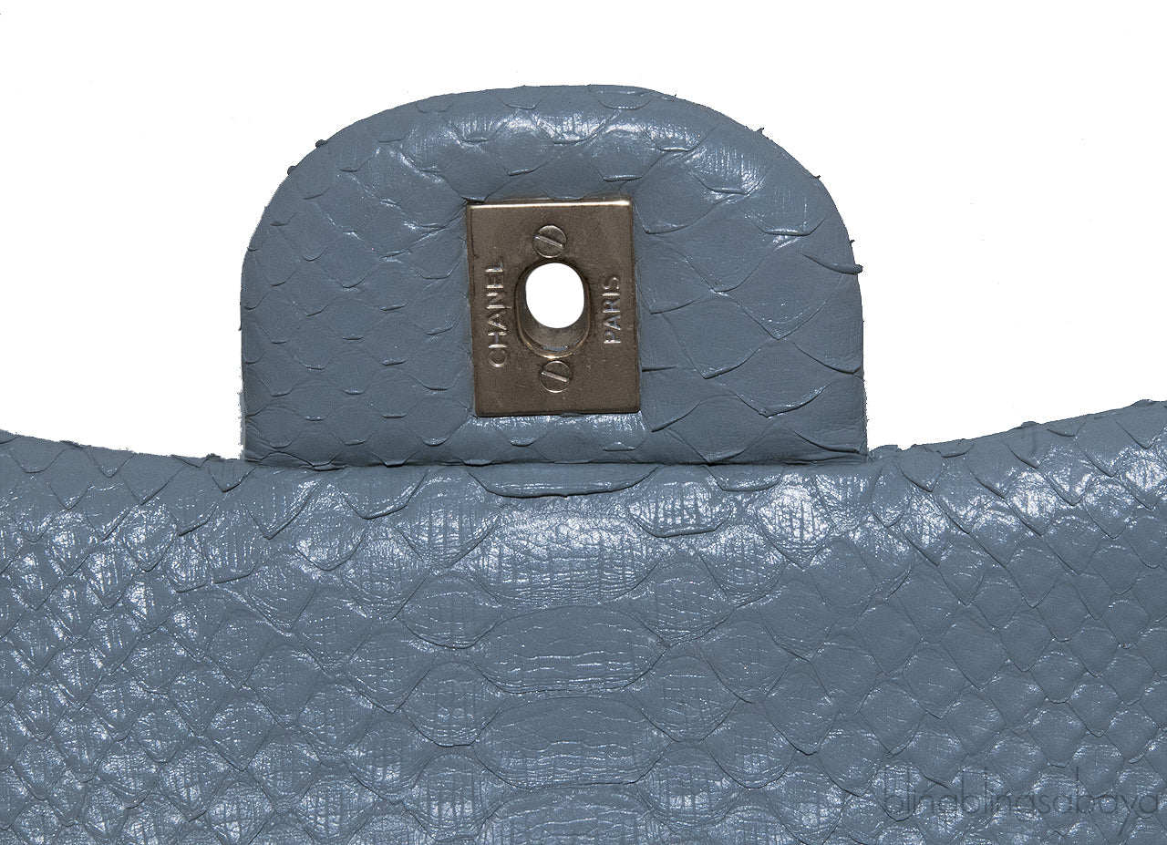 Gray Python Jumbo Double Flap Bag GHW