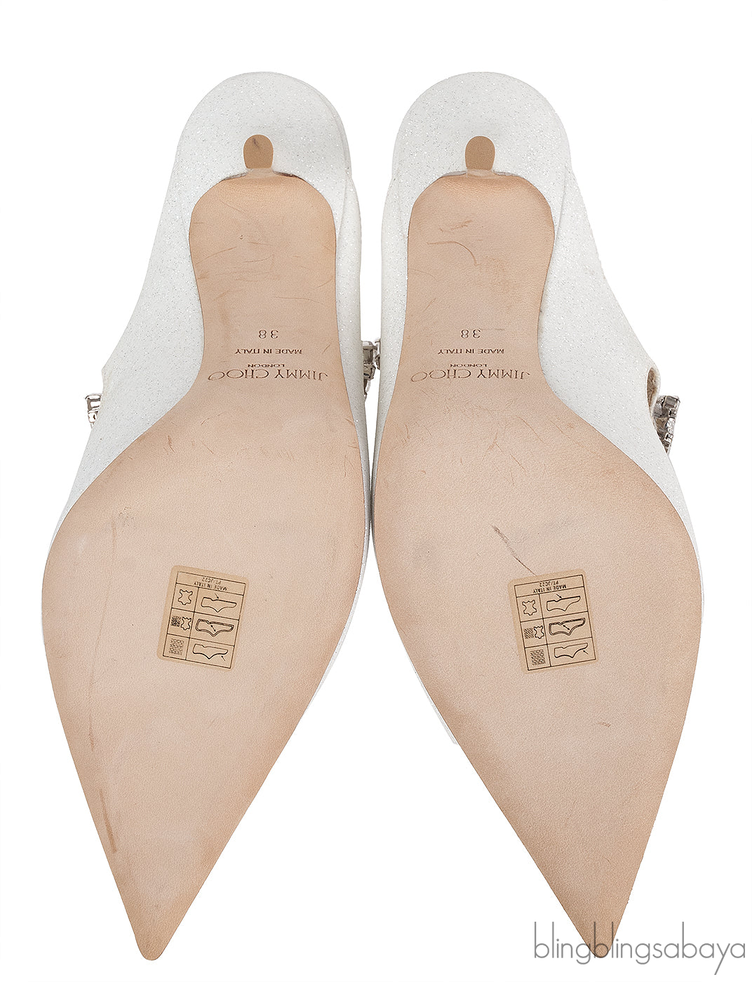 Jimmy Choo Bing White Glittery Crystal Embellished Mule 38