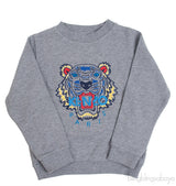 Tiger Embroidered Grey Kids Sweatshirt