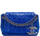 Blue Patent Puzzle Quilted Flap Bag