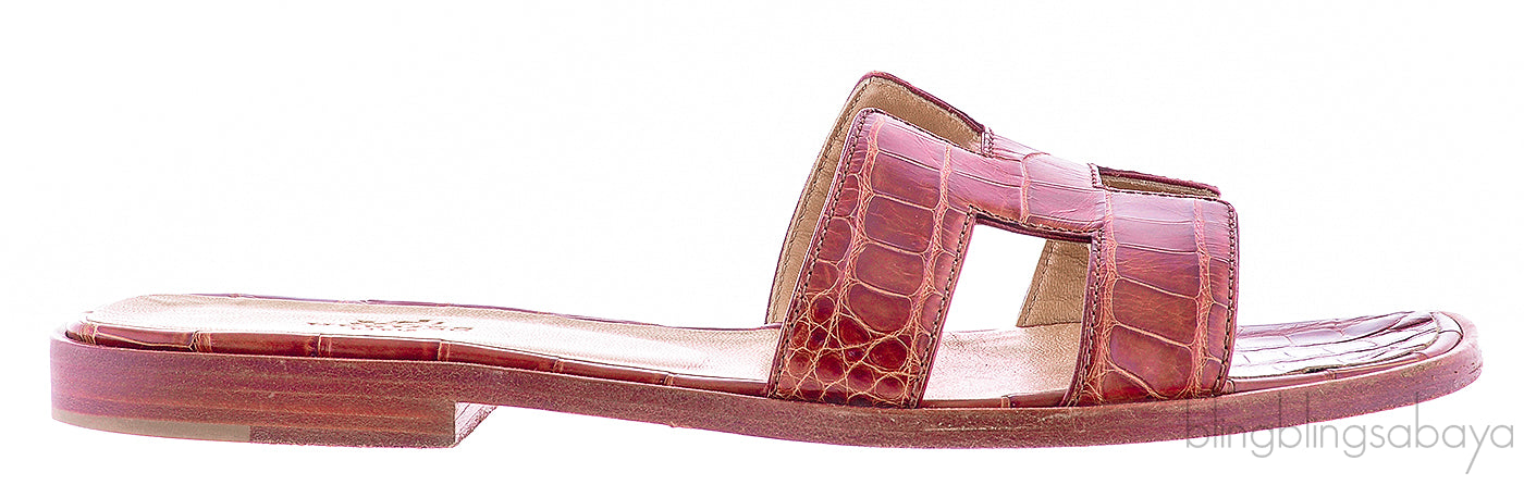 Cognac Crocodile Oran Sandals