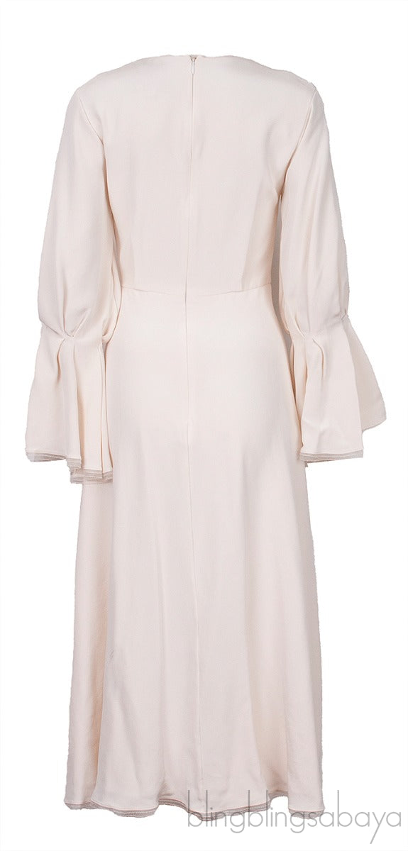 Off-white Gathered Sleeve Midi Dress