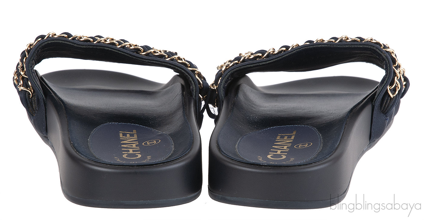 Chanel Blue Chain Slip-on Sandals