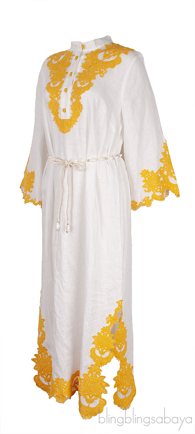 Macrame Trimmed Linen Midi Dress