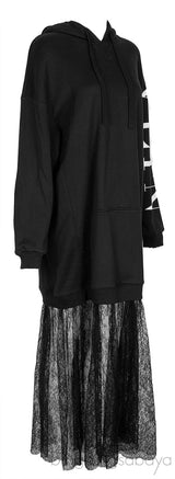 Black VLTN Lace Hoodie Dress