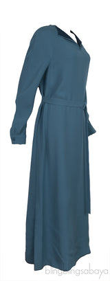 Blue Green V-neck Belted Dress