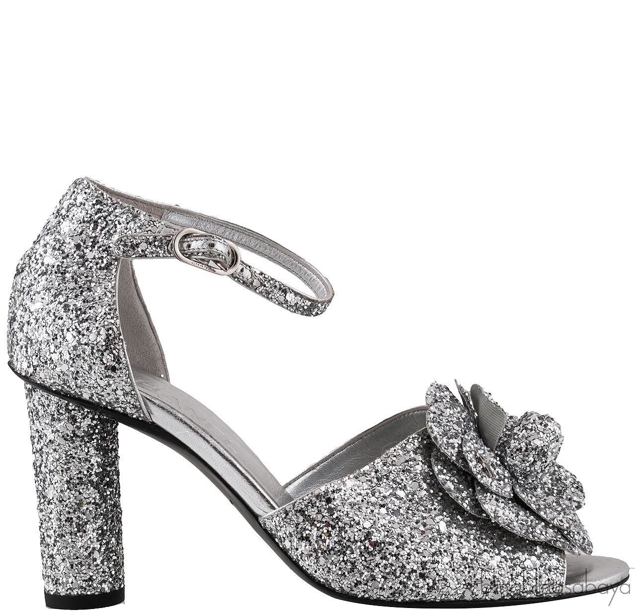 Silver Camellia Glitter Heels