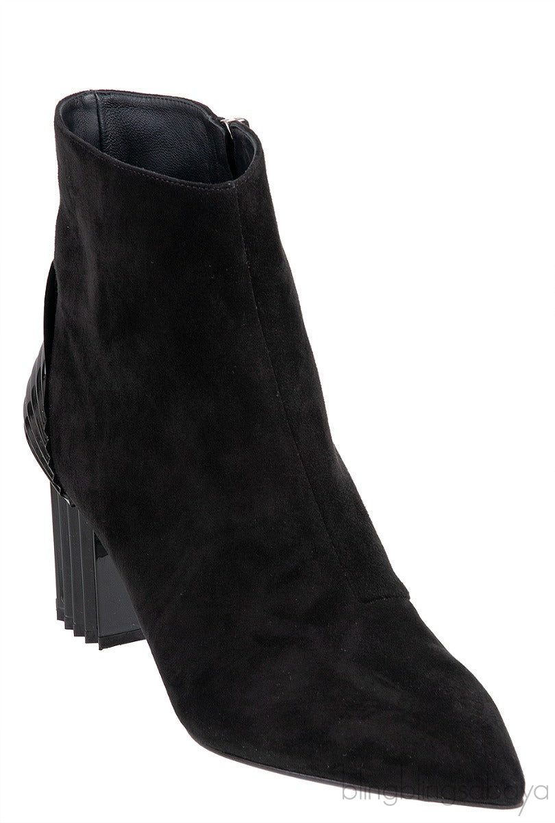 Balmain Black Pointed Toe Suede Ankle Boots