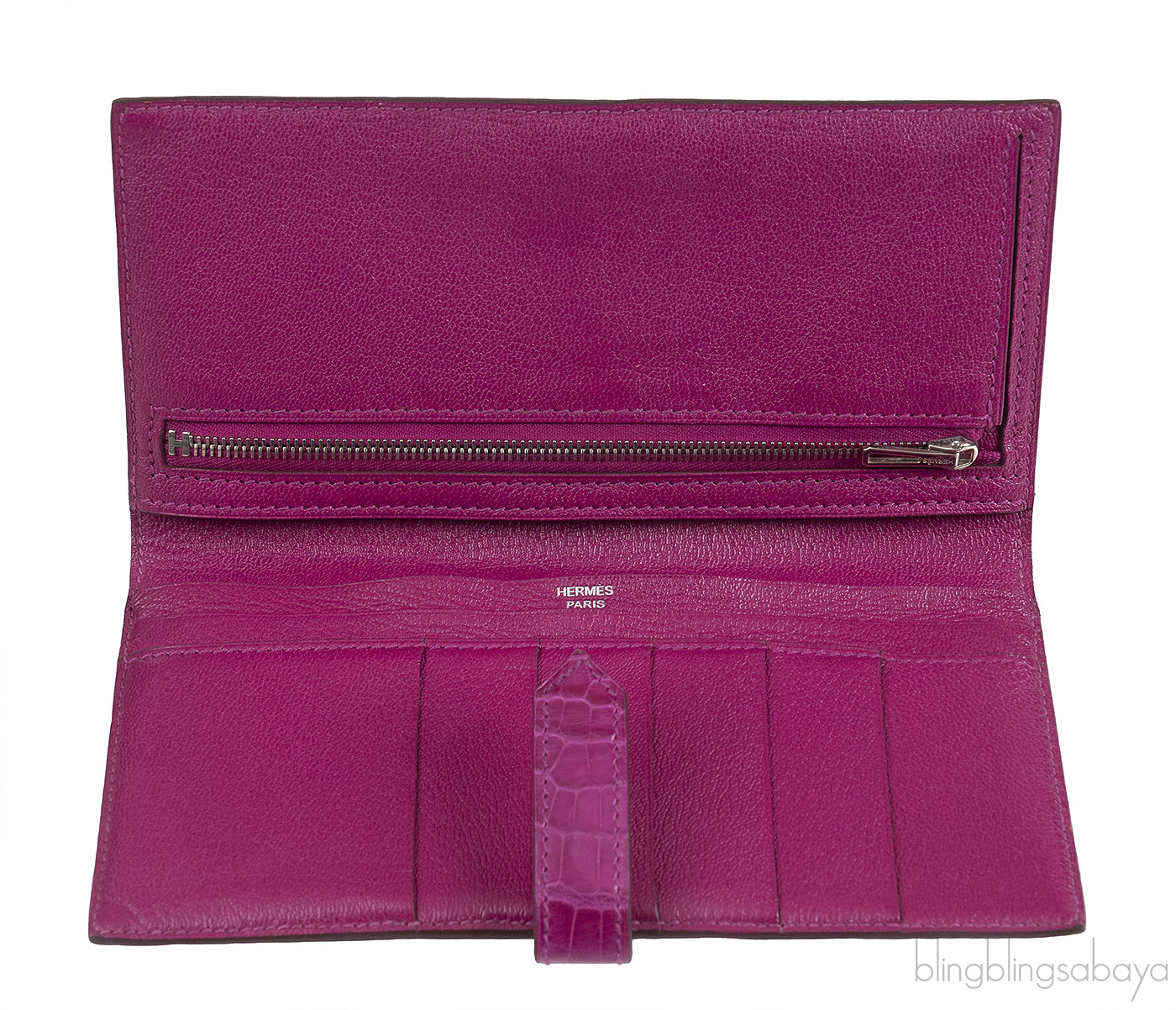 Hermes Bearn Rose Tyrien Crocodile Wallet