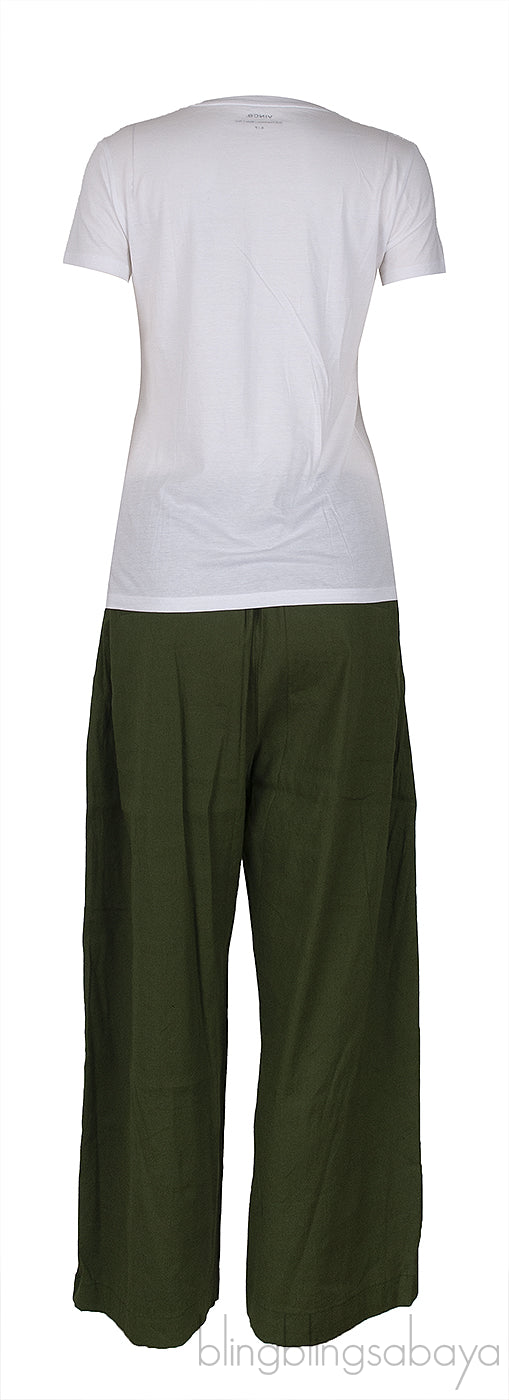 White T-shirt and Olive Green Trouser