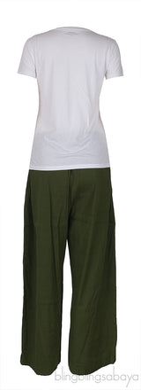 White T-shirt and Olive Green Trouser