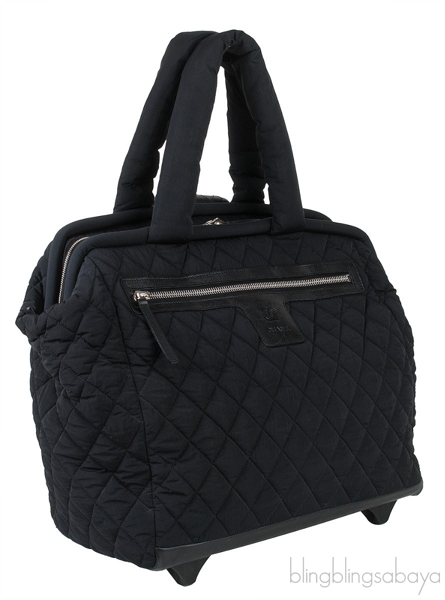 Black Quilted Nylon Cocoon Trolley Rolling Case