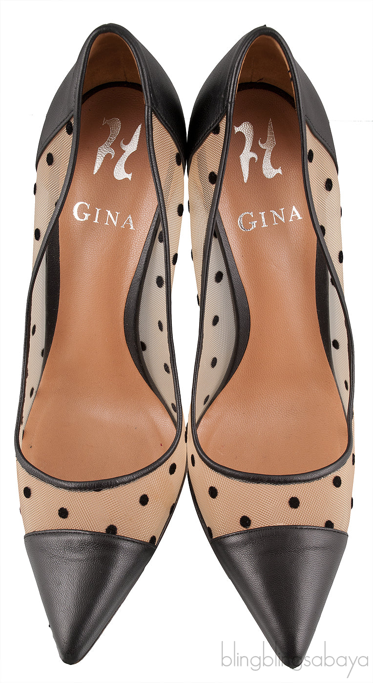 Polka dot Mesh Pointed Toe Heels