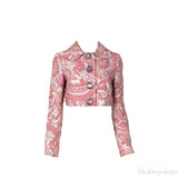 Pink Jacquard Jeweled Crop Jacket
