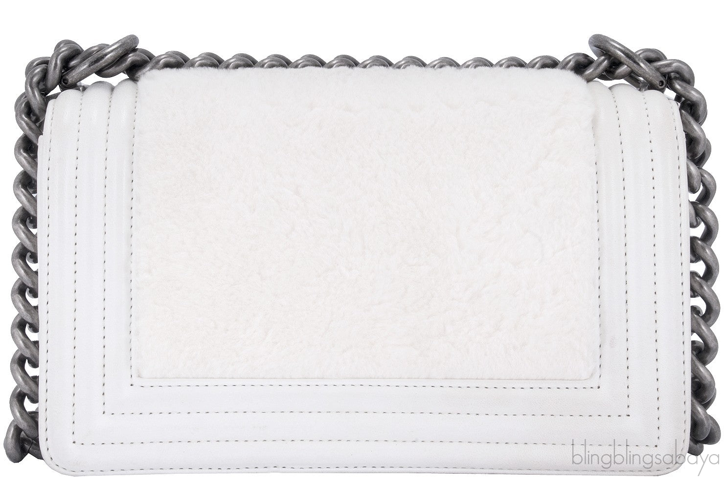 Small Le Boy White Fur Flap Bag