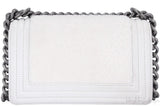 Small Le Boy White Fur Flap Bag