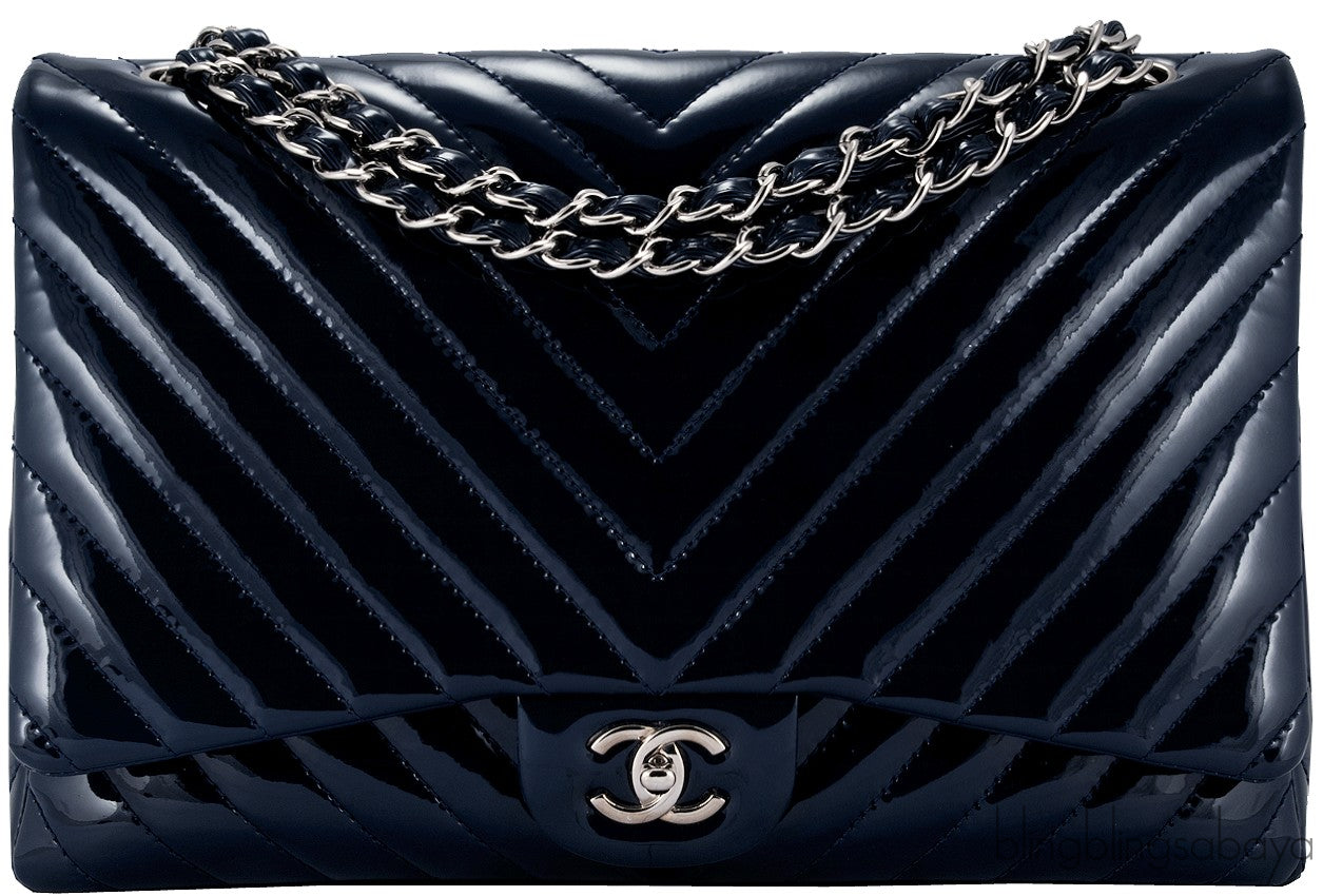 Blue Indigo Patent Chevron Maxi Bag