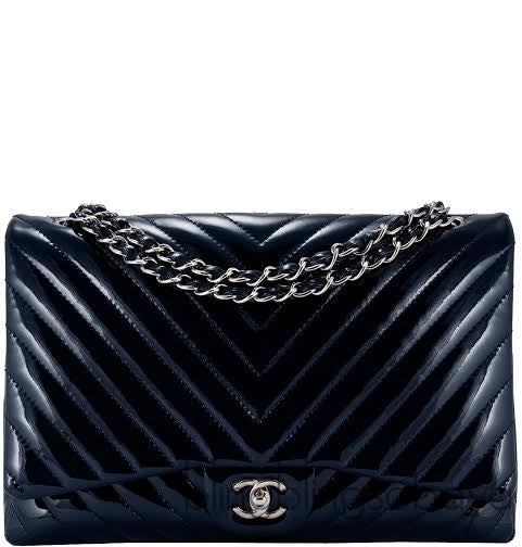 Blue Indigo Patent Chevron Maxi Bag