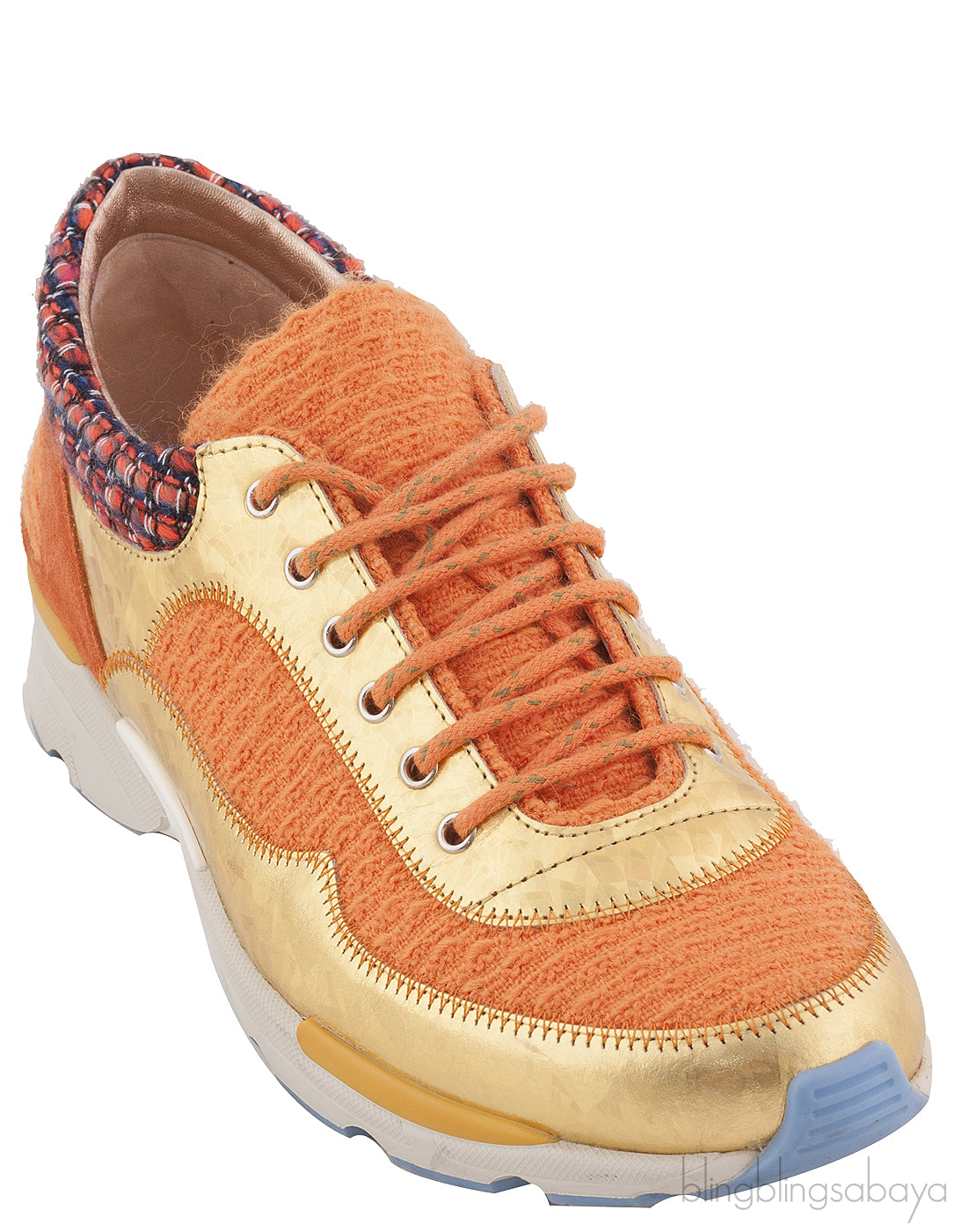 Metallic Gold Orange Woven Sneakers