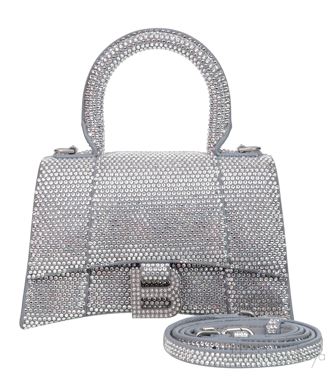 Hourglass XS Silver Rhinestone Suede Calfskin