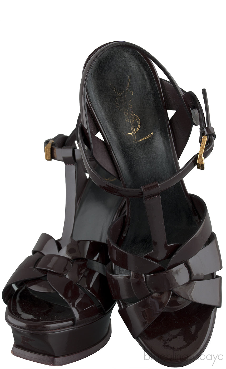 Yves Saint Laurent Tribute Burgundy Patent Sandals