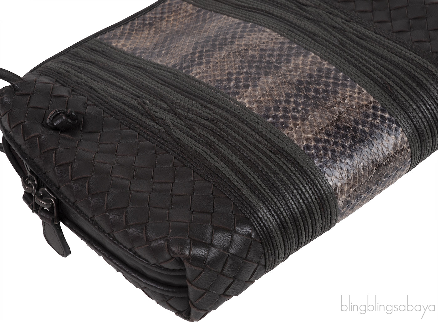 Brown Intrecciato Snakeskin Nodini Crossbody Bag