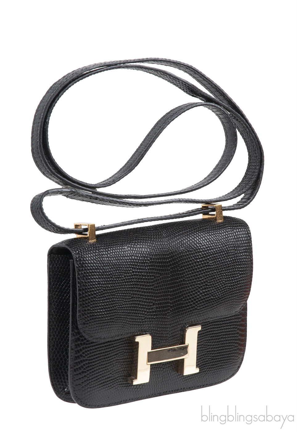 Hermes Vintage Constance Micro 14 Black Varanus Lizard GHW