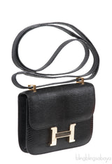 Hermes Vintage Constance Micro 14 Black Varanus Lizard GHW