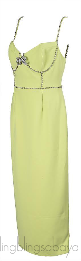 Self-Portrait Lime Crepe Bow Midi Dress L