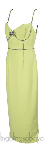 Self-Portrait Lime Crepe Bow Midi Dress L