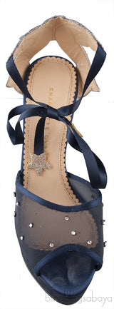 Blue Crystal Mesh Slingback Heels