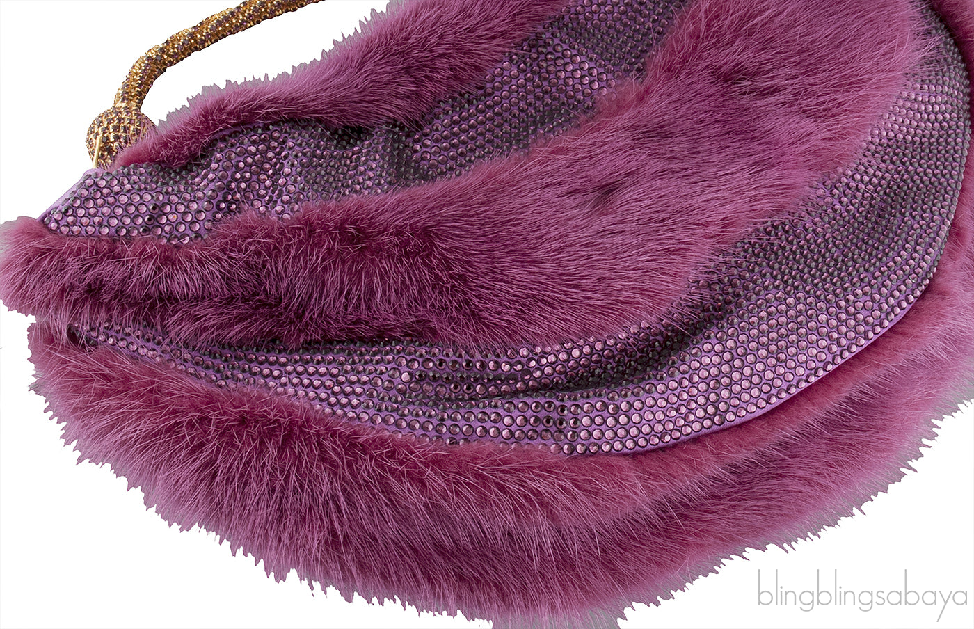 Purple Fur Crystal Handbag