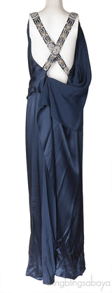 Temperley London Blue Crystal Embellished Gathered Front Dress