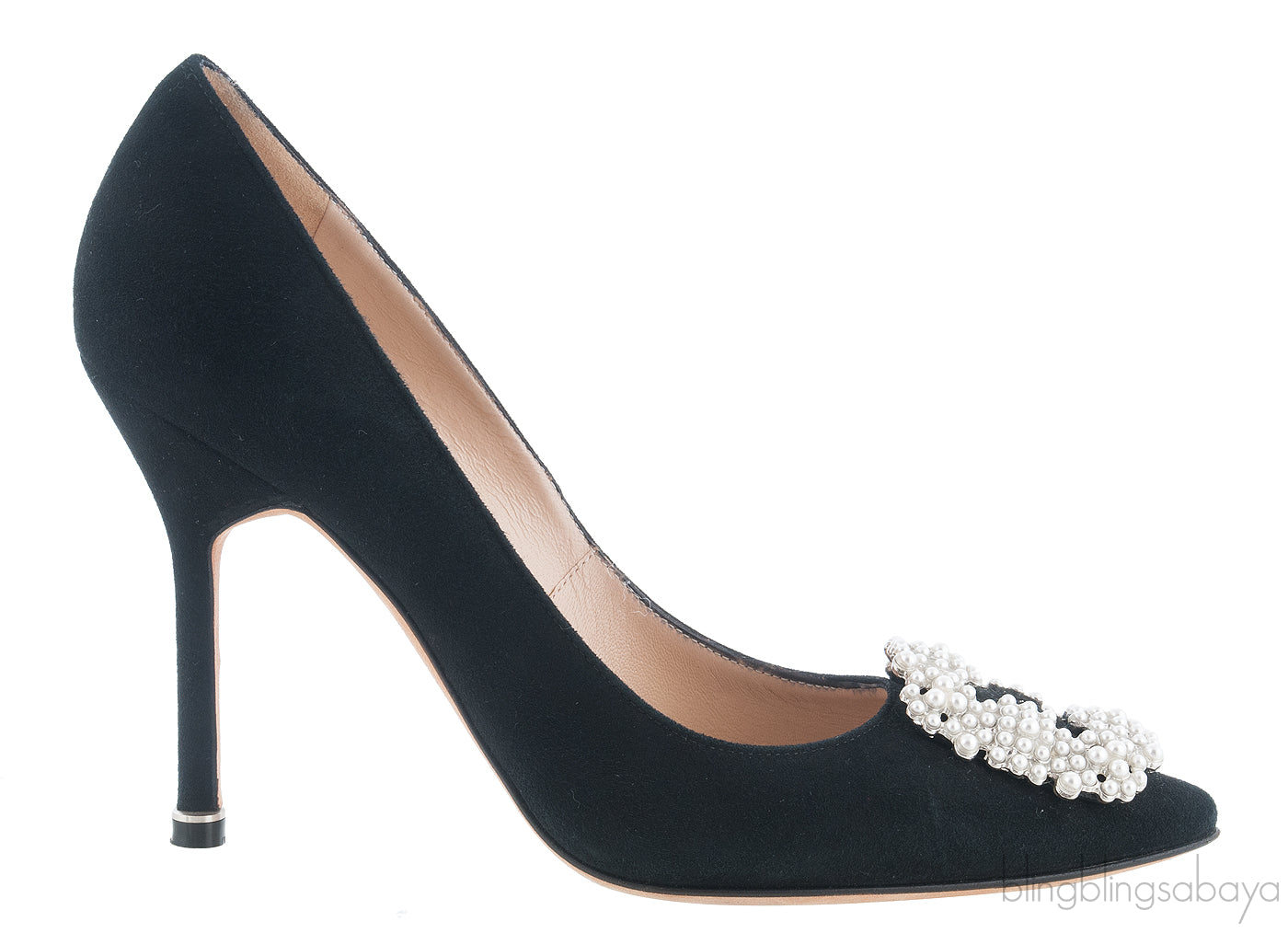 Black Hangisi Suede Pearl Pump