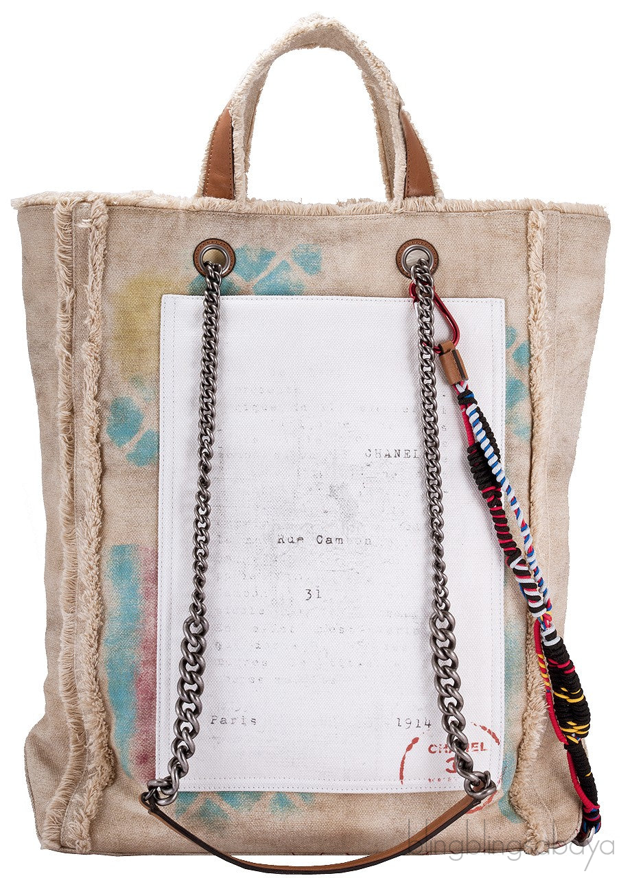 Beige Graffiti Canvas Tote
