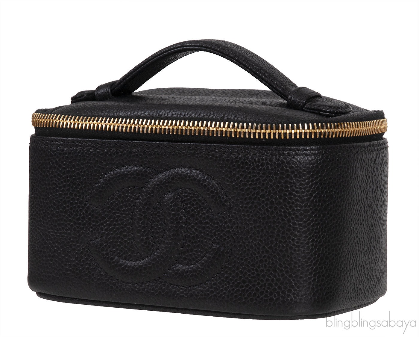 Chanel Vintage CC Black Caviar Mini Makeup Bag